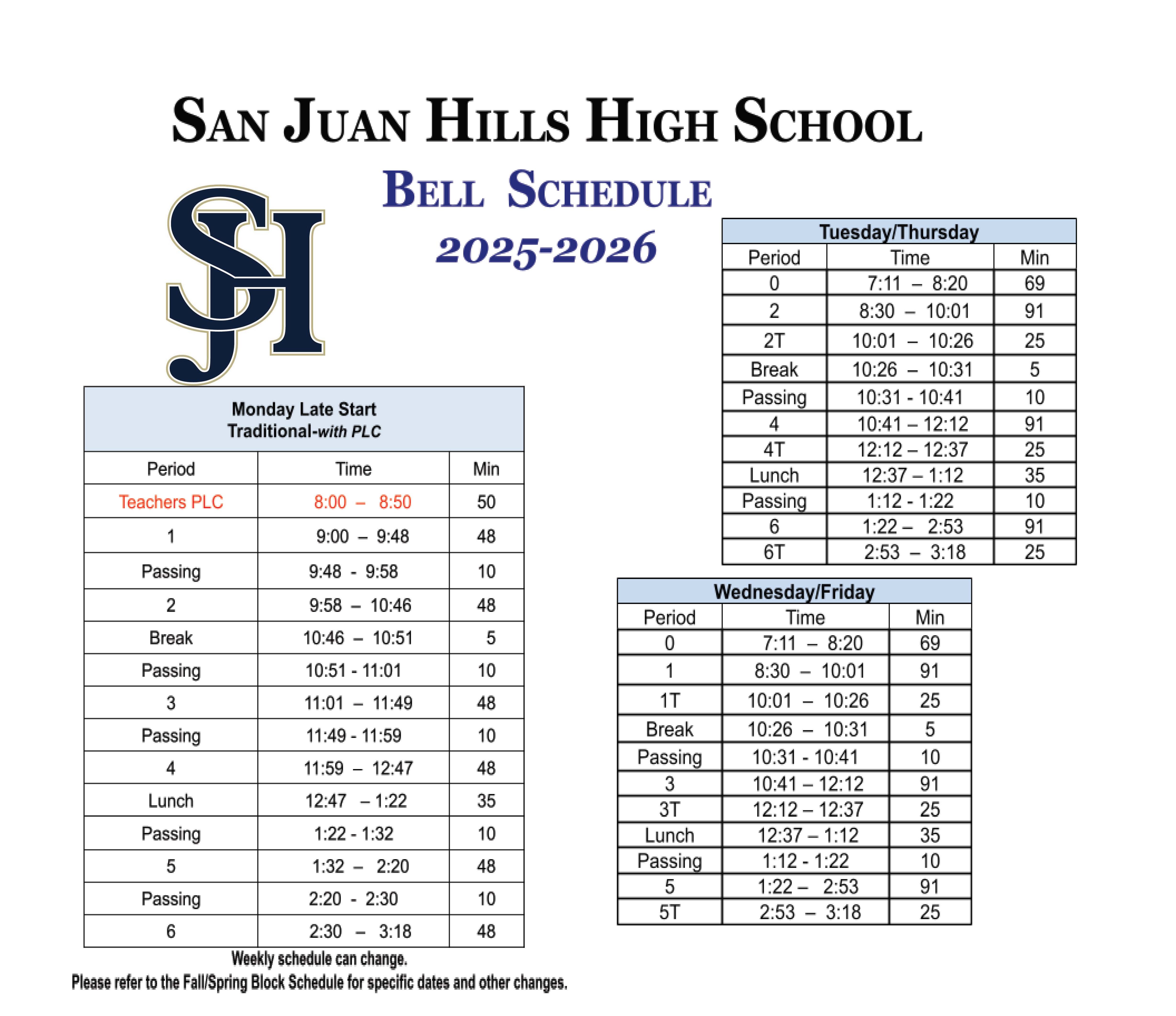 bell schedule